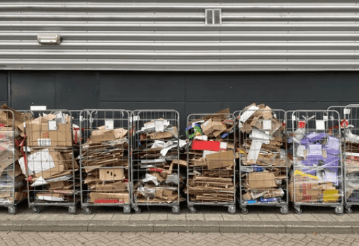 Recycling carts with sorted commercial materials